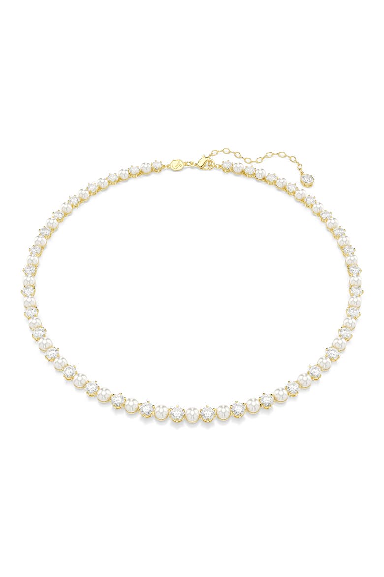 Matrix Crystal & Faux Pearl Tennis Necklace, Alternate, color, WHITE/ GOLD