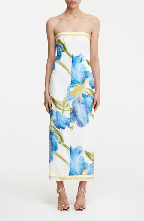 Tess Floral Print Strapless Column Dress