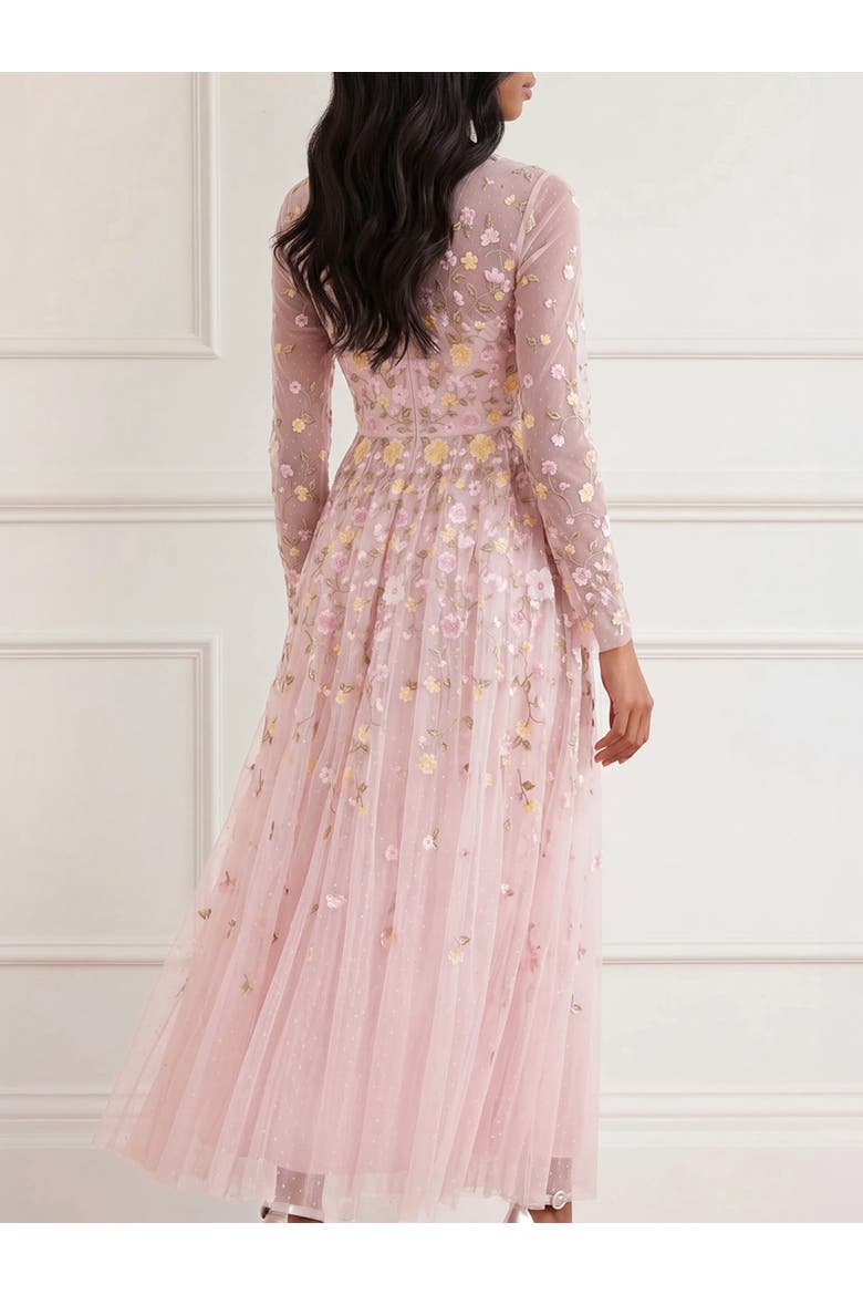 Trailing Roses Long Sleeve Maxi Gown, Alternate, color, Shell/Multi