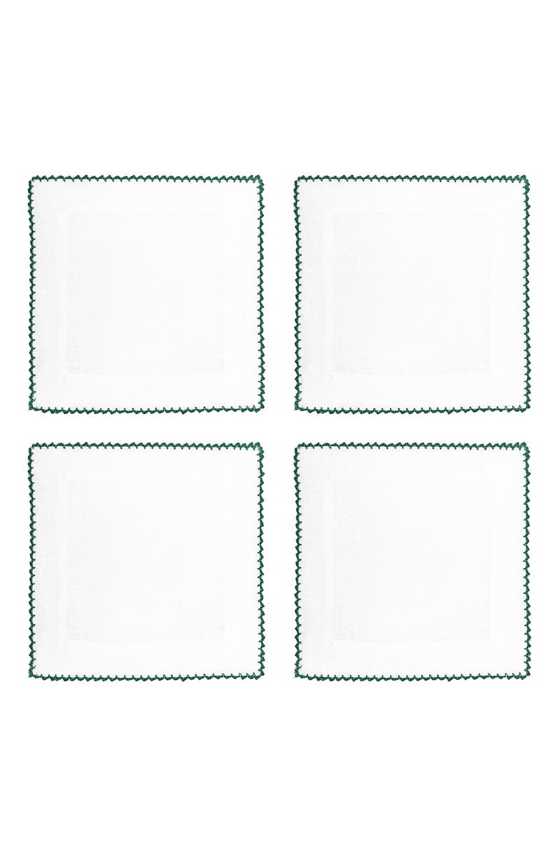 Tina Chen Designs Picot Edge Set of 4 Linen Cocktail Napkins, Alternate, color, Evergreen