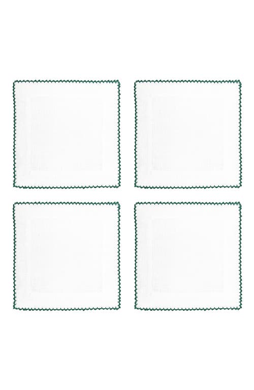 Tina Chen Designs Picot Edge Set Of 4 Linen Cocktail Napkins In Green