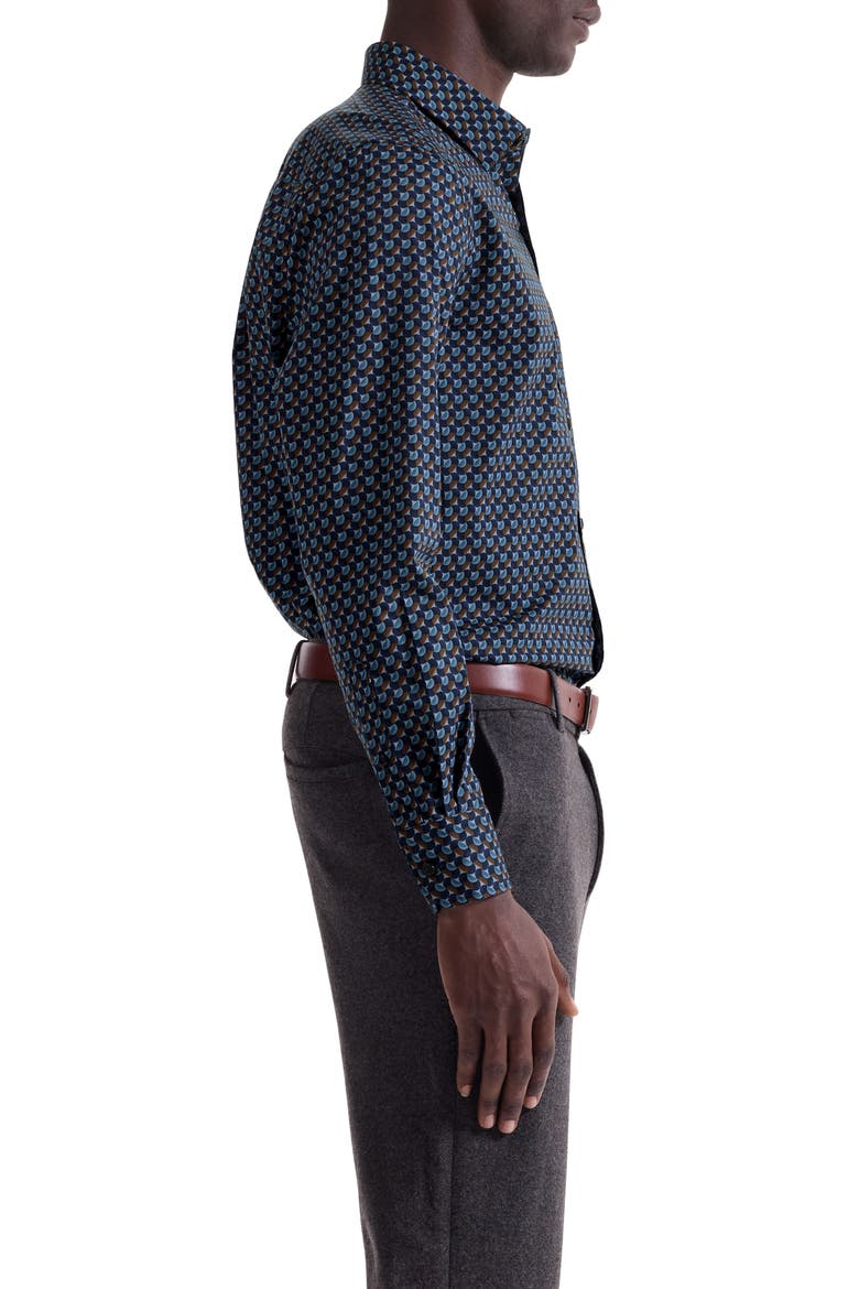Julian Shaped Fit Geo Print Stretch Cotton Button-Up Shirt, Alternate, color, TEAL