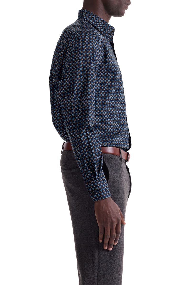 Bugatchi Julian Shaped Fit Geo Print Stretch Cotton Button-Up Shirt, Alternate, color, Teal