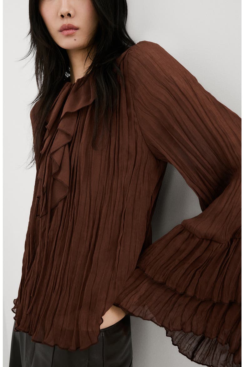 Busa Ceci Ruffle Crinkle Top, Main, color, BROWN