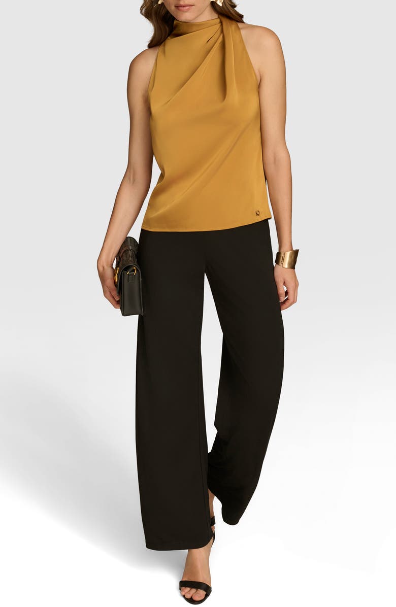 Donna Karan New York Twisted Mock Neck Satin Sleeveless Top, Alternate, color, 