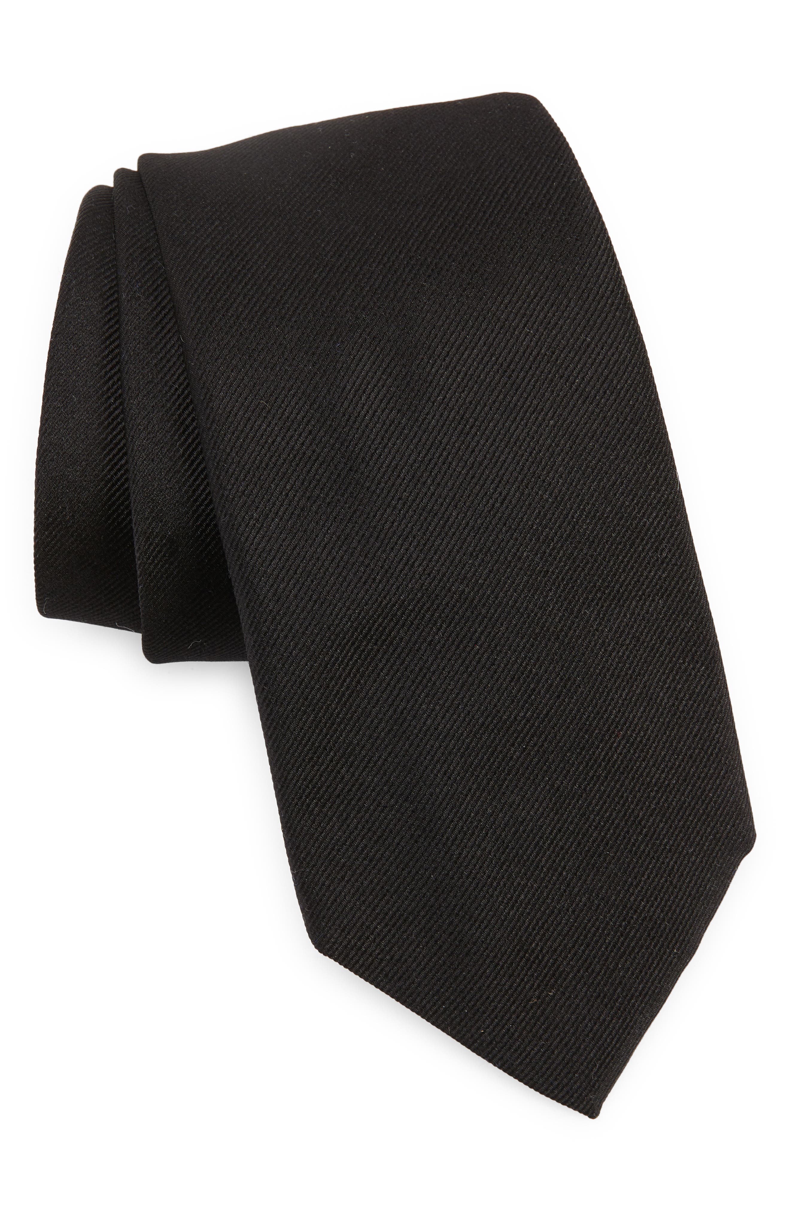 BOSS Solid Silk Tie in Black 