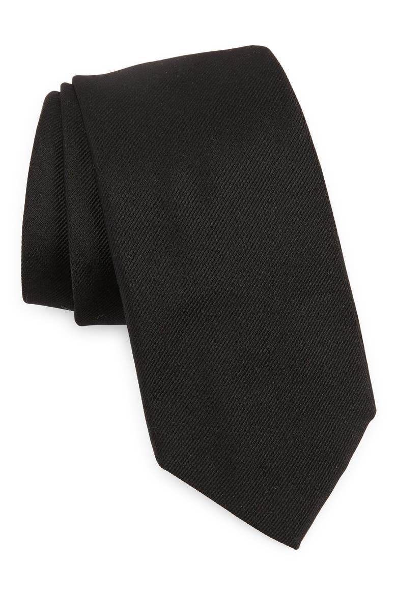 Solid Silk Tie, Main, color, BLACK