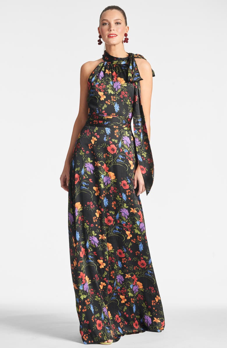 Sachin & Babi Kayla Floral Crinkle Georgette Gown, Alternate, color,