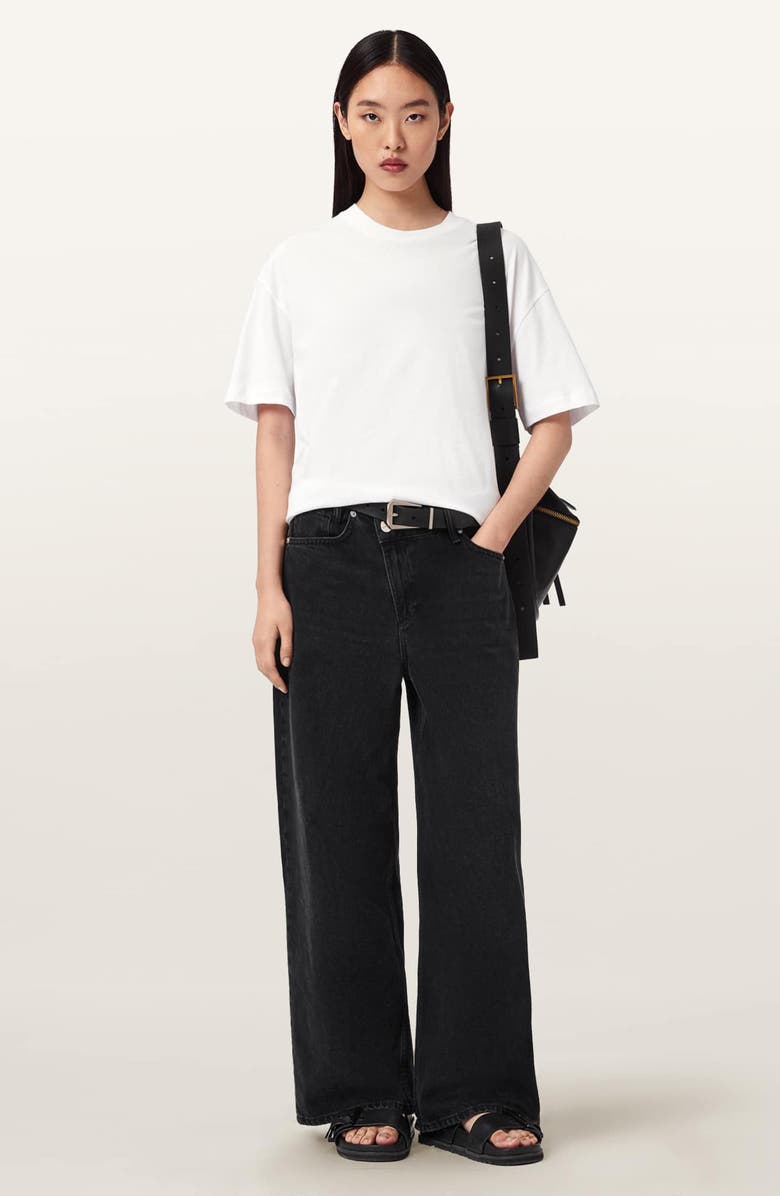 AllSaints Fuse Etta Oversize Appliqué Cotton Graphic T-Shirt, Alternate, color, Optic White