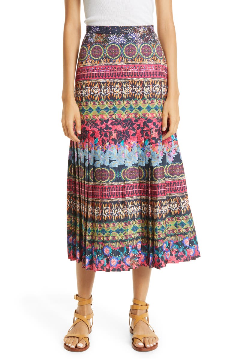 SALONI Geo Print Satin Midi Skirt, Main, color,