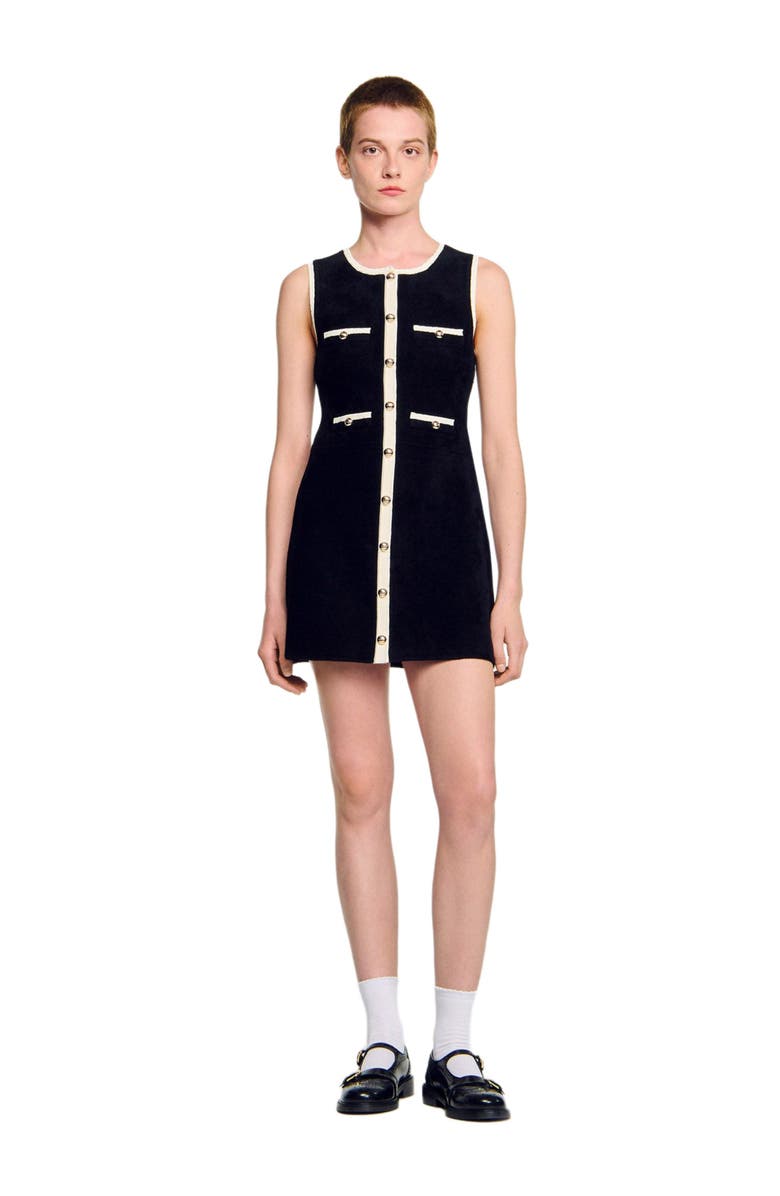 SANDRO Short velvet knit dress, Alternate, color, Black