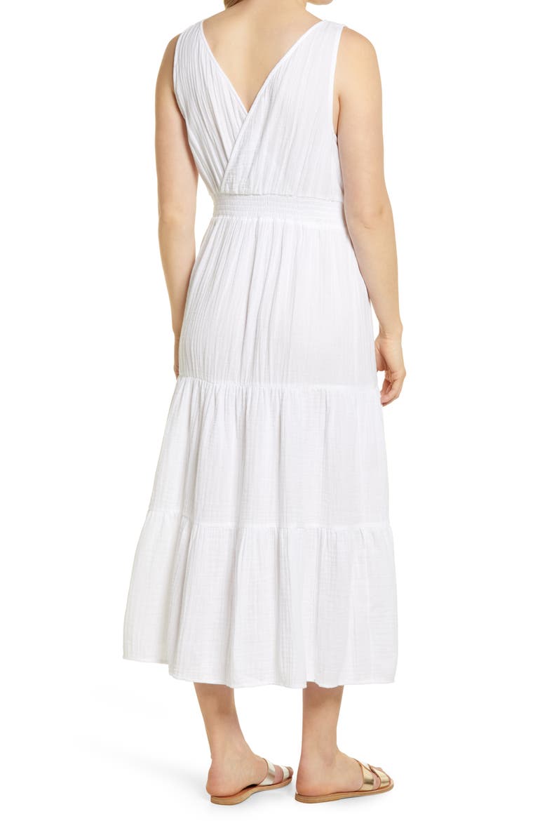 Yuna Sleeveless Cotton Double Cloth Midi Dress, Alternate, color, WHITE