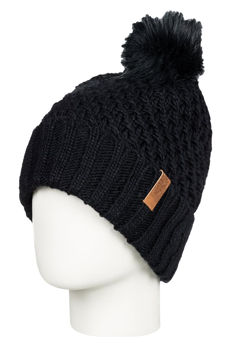 Blizzard Pompom Beanie, Alternate, color, TRUE BLACK