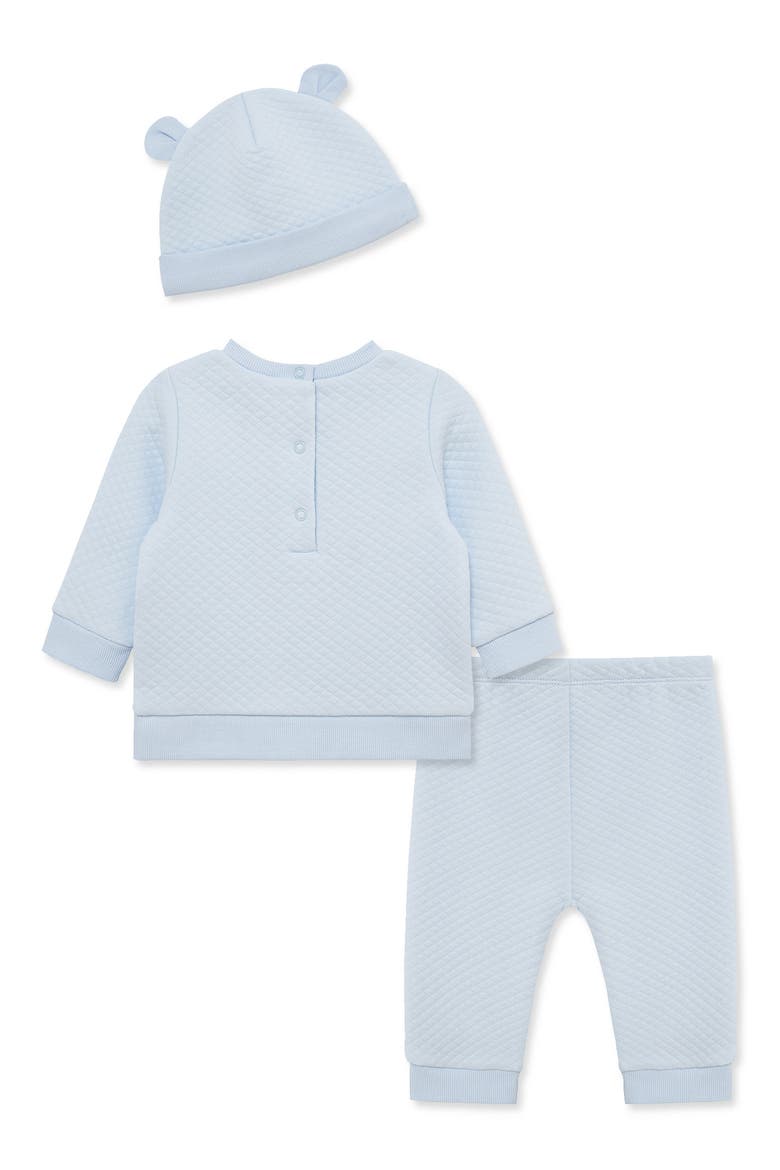 Bear Quilted Top, Pants & Hat Set, Alternate, color, BLUE