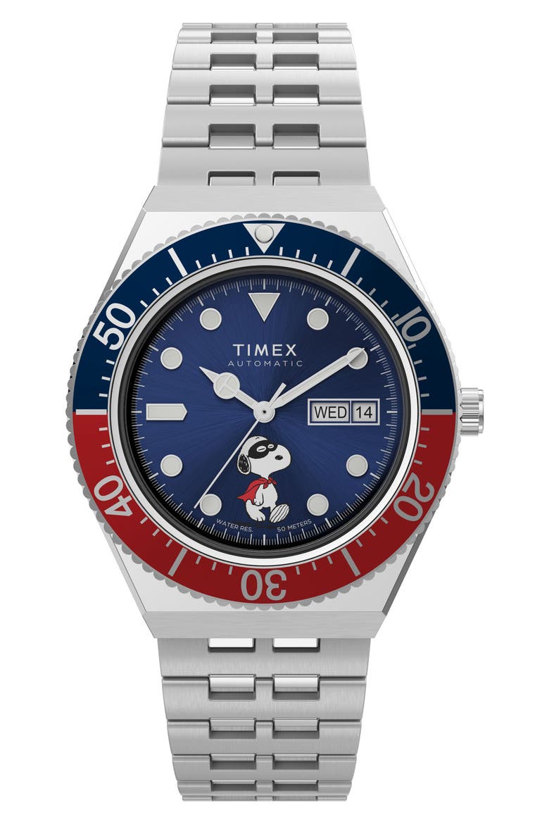 x Peanuts M79 Masked Marvel Automatic Bracelet Watch, 40mm, Main, color, BLUE