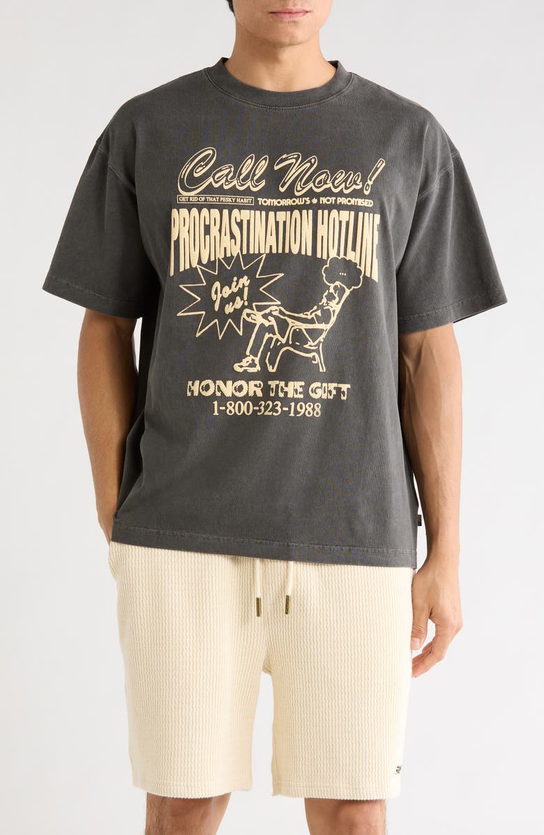 HONOR THE GIFT Procrastination Hotline Graphic Cotton T-Shirt, Main, color, Black