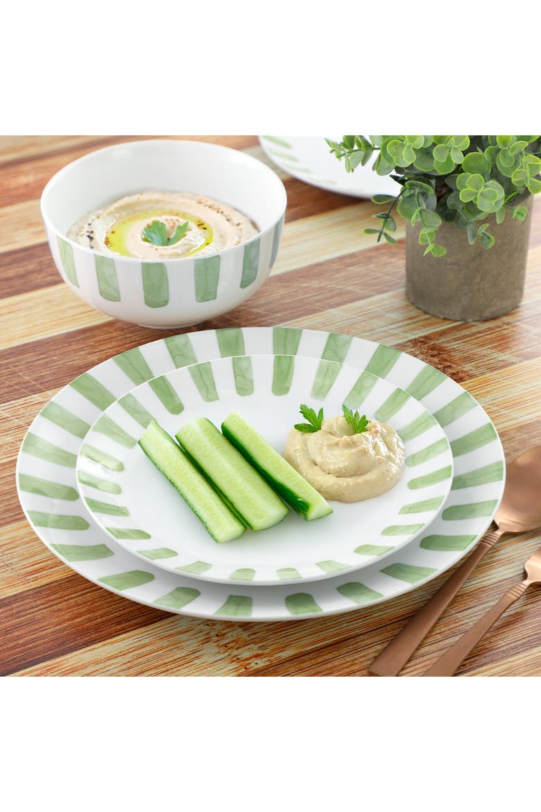 Pacific Waves 12 Piece Round Ceramic Dinnerware Set, Alternate, color, Green
