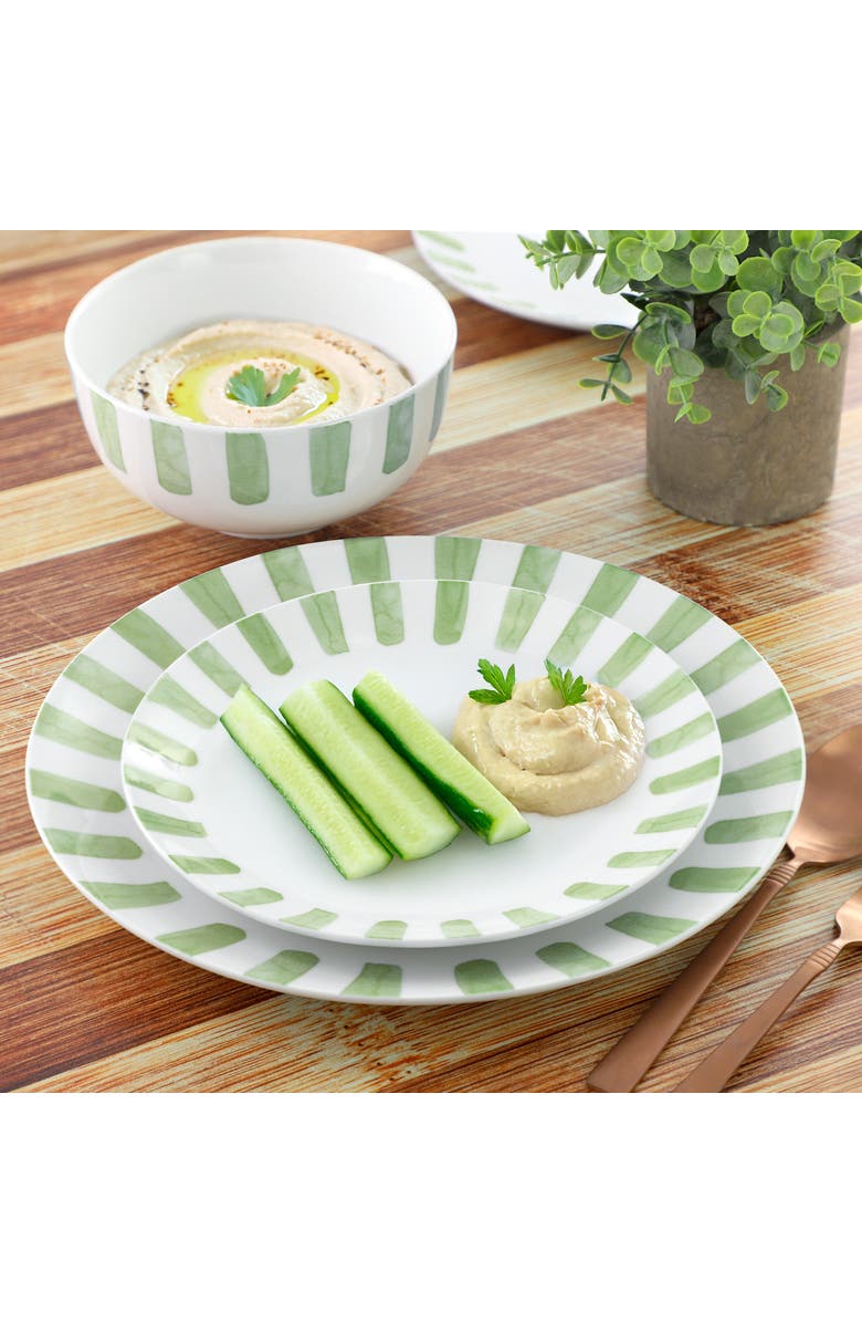 Gibson Home Pacific Waves 12 Piece Round Ceramic Dinnerware Set, Alternate, color, Green