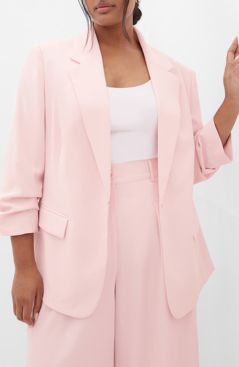 City Chic Abbie Ruched Sleeve Blazer, Main, color, Heavenly Pink