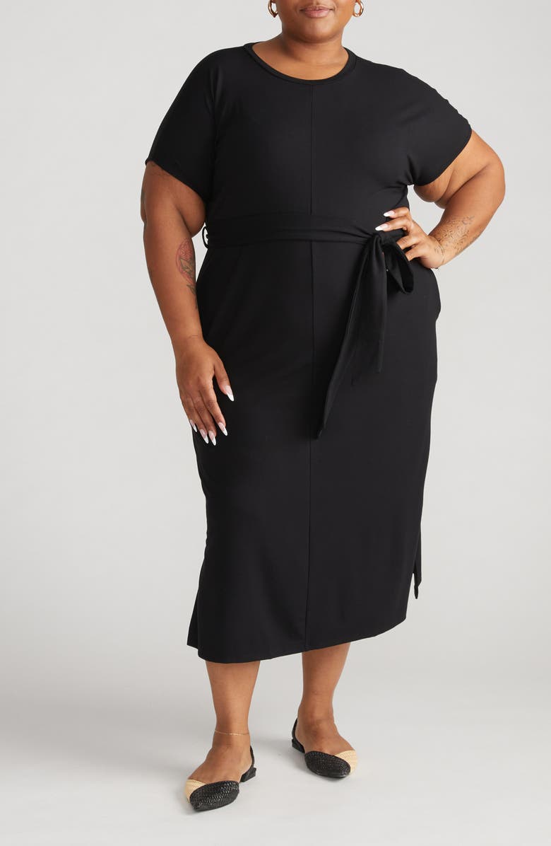 Universal Standard Divine Tie Belt Jersey T-Shirt Dress, Main, color, 