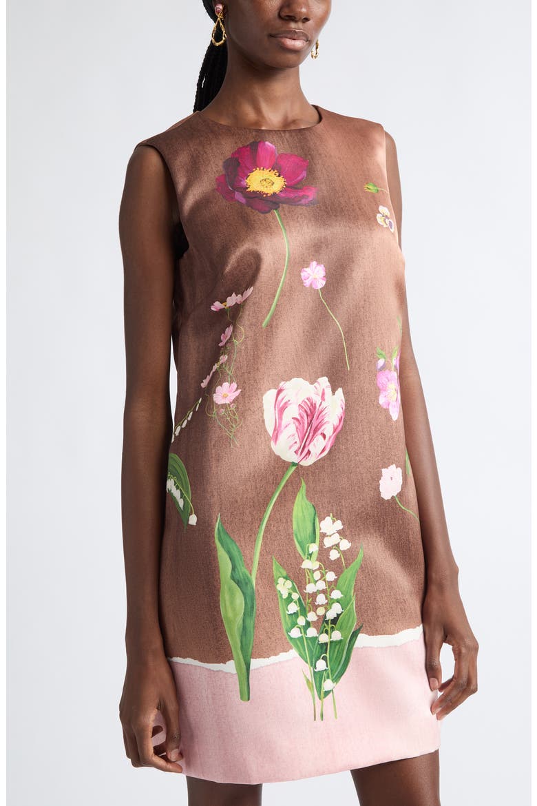 Mixed Botanical Satin Shift Minidress, Alternate, color, BLUSH/ BROWN