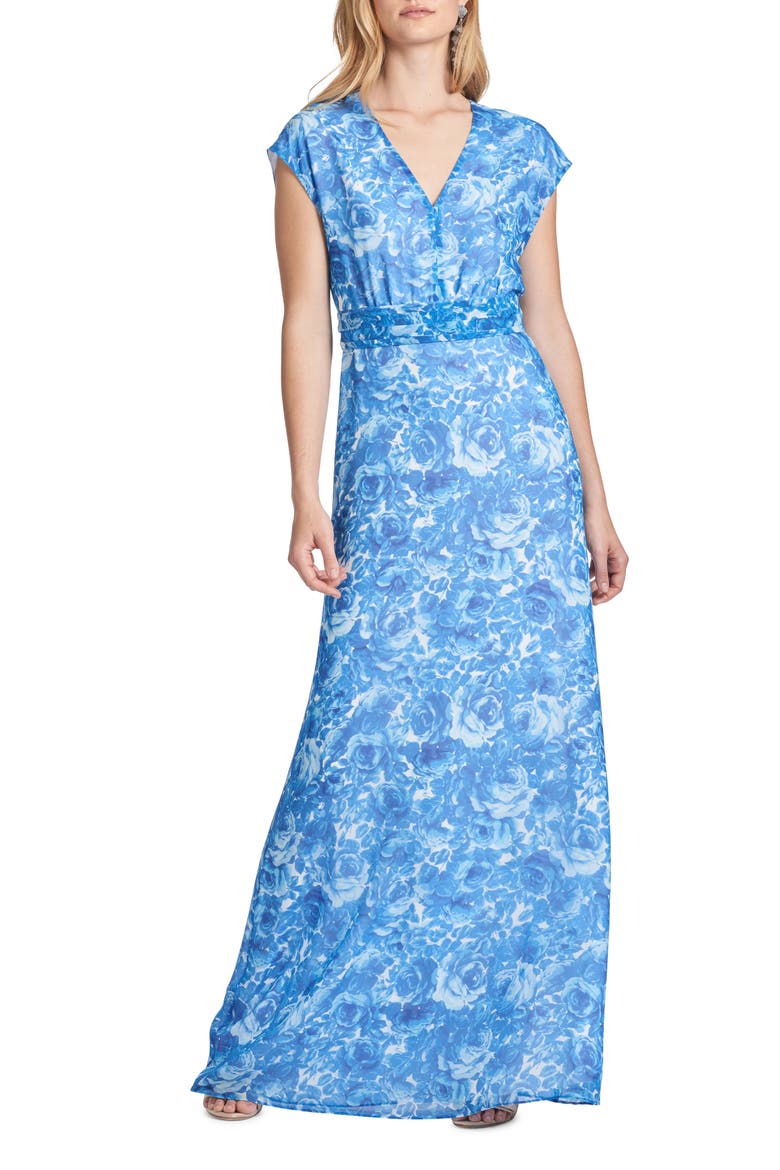 Leah Floral Chiffon Gown, Main, color, MEDITERRANEAN BLOOM