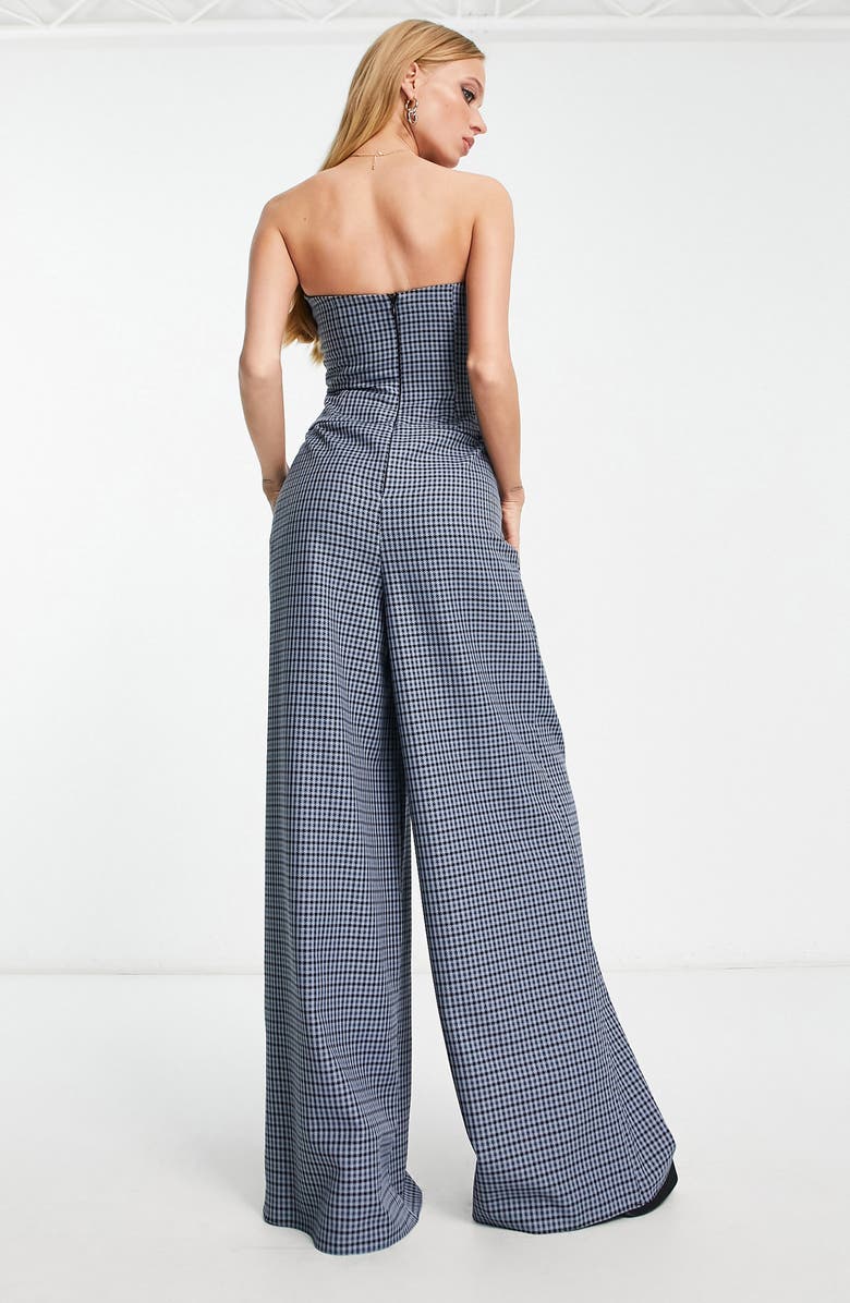 ASOS DESIGN Houndstooth Wide Leg Strapless Jumpsuit, Alternate, color,