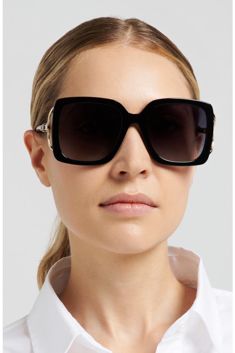 Her 56mm Square Sunglasses, Alternate, color, BLACK/ DARK GREY SF
