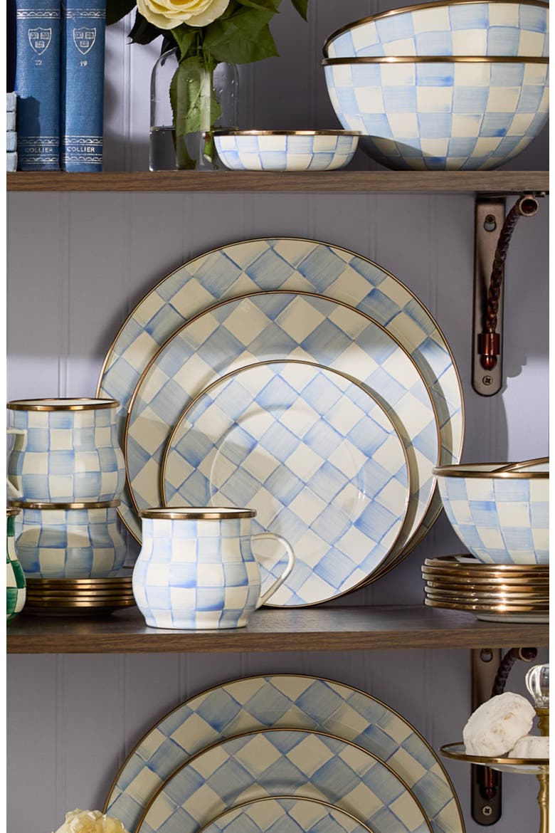 Sky Check Enameled Steel Dinner Plate, Alternate, color, SKY CHECK