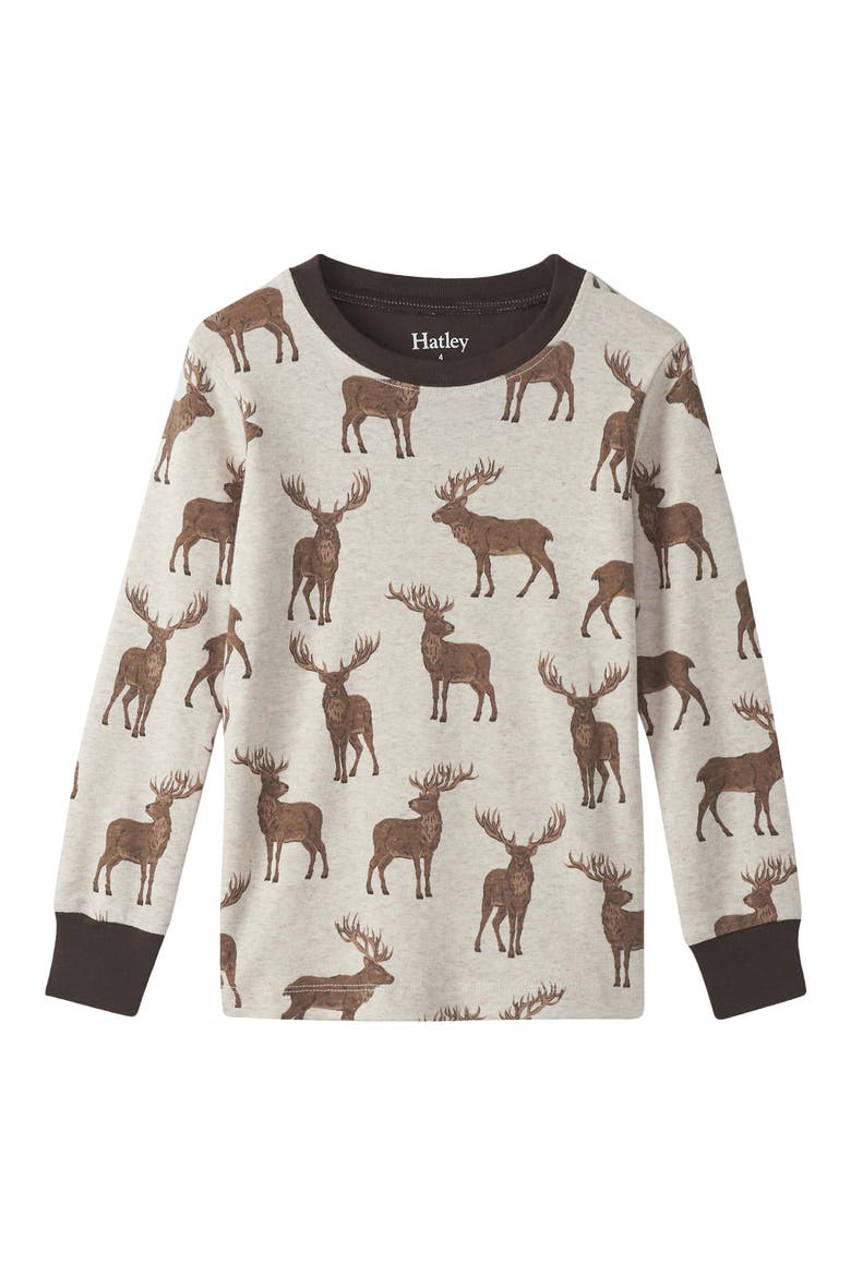 Kids' Pine Brush Stags Two-Piece Organic Cotton Pajamas, Alternate, color, NATURAL