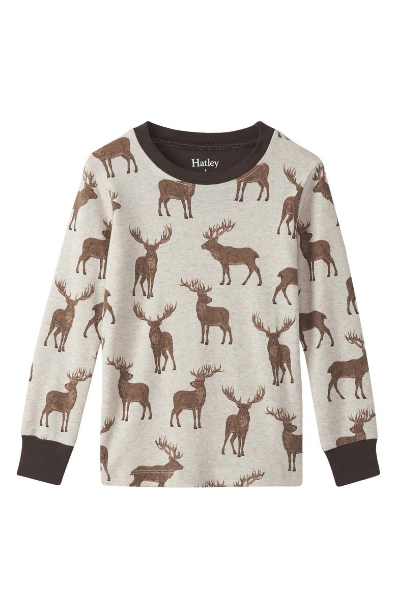 Hatley Kids' Pine Brush Stags Two-Piece Organic Cotton Pajamas, Alternate, color, Natural