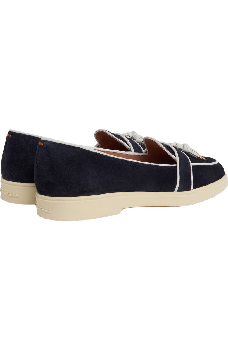 Santoni Women's suede and leather tassel loafer, Alternate, color, Blue