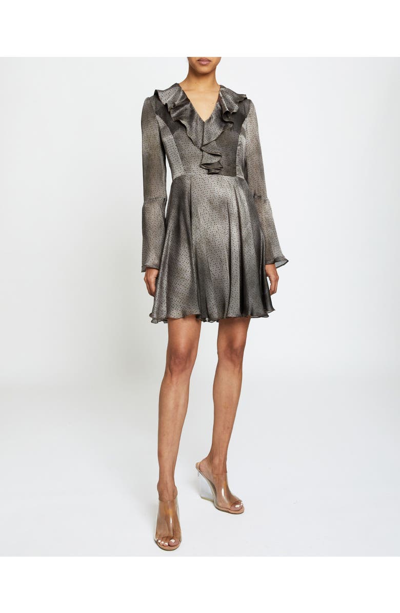 Santorelli ROXY Long Sleeve Ruffled Dress in Ombre Polka Dot Georgette, Main, color,