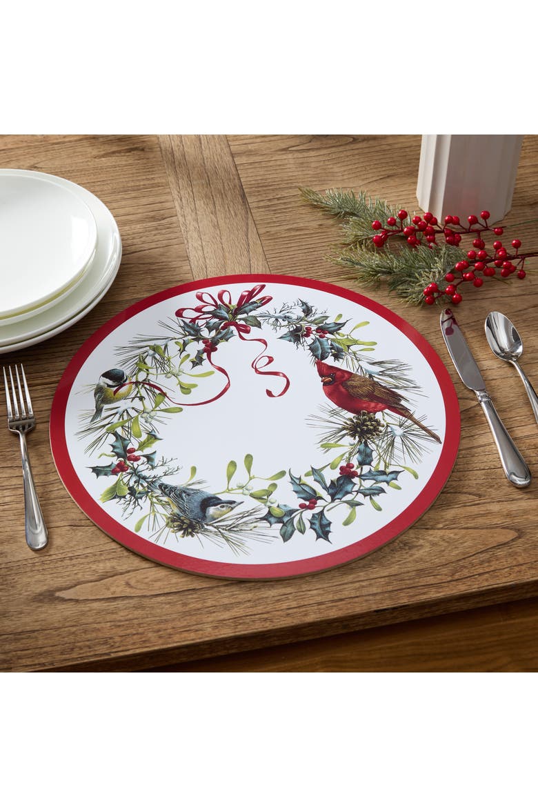 Holiday Winter Greetings Round Cork Placemat, Set of 4, Multicolor - 15"W x 15"L, Alternate, color, Multicolor