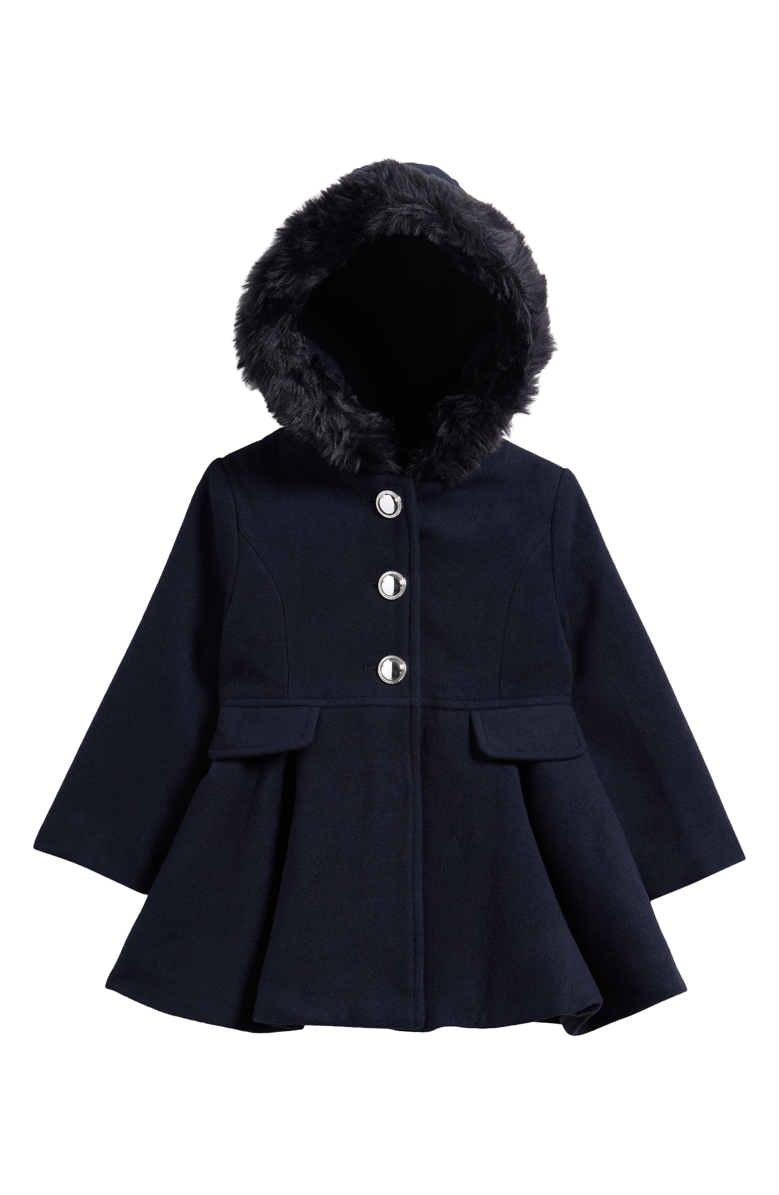 Kids' Faux Fur Trim Hooded Coat