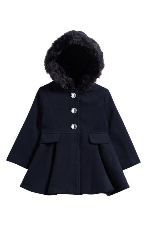 Kids' Faux Fur Trim Hooded Coat