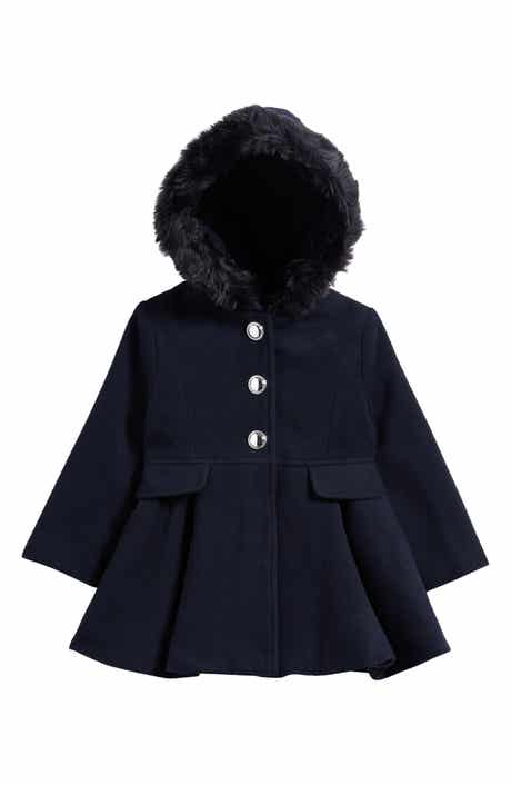 Kids' Faux Fur Trim Hooded Coat