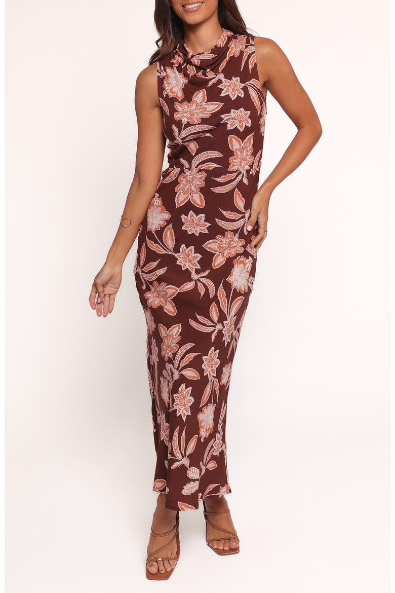Wheeler Floral Midi Dress, Main, color, BROWN/ ORANGE FLORAL