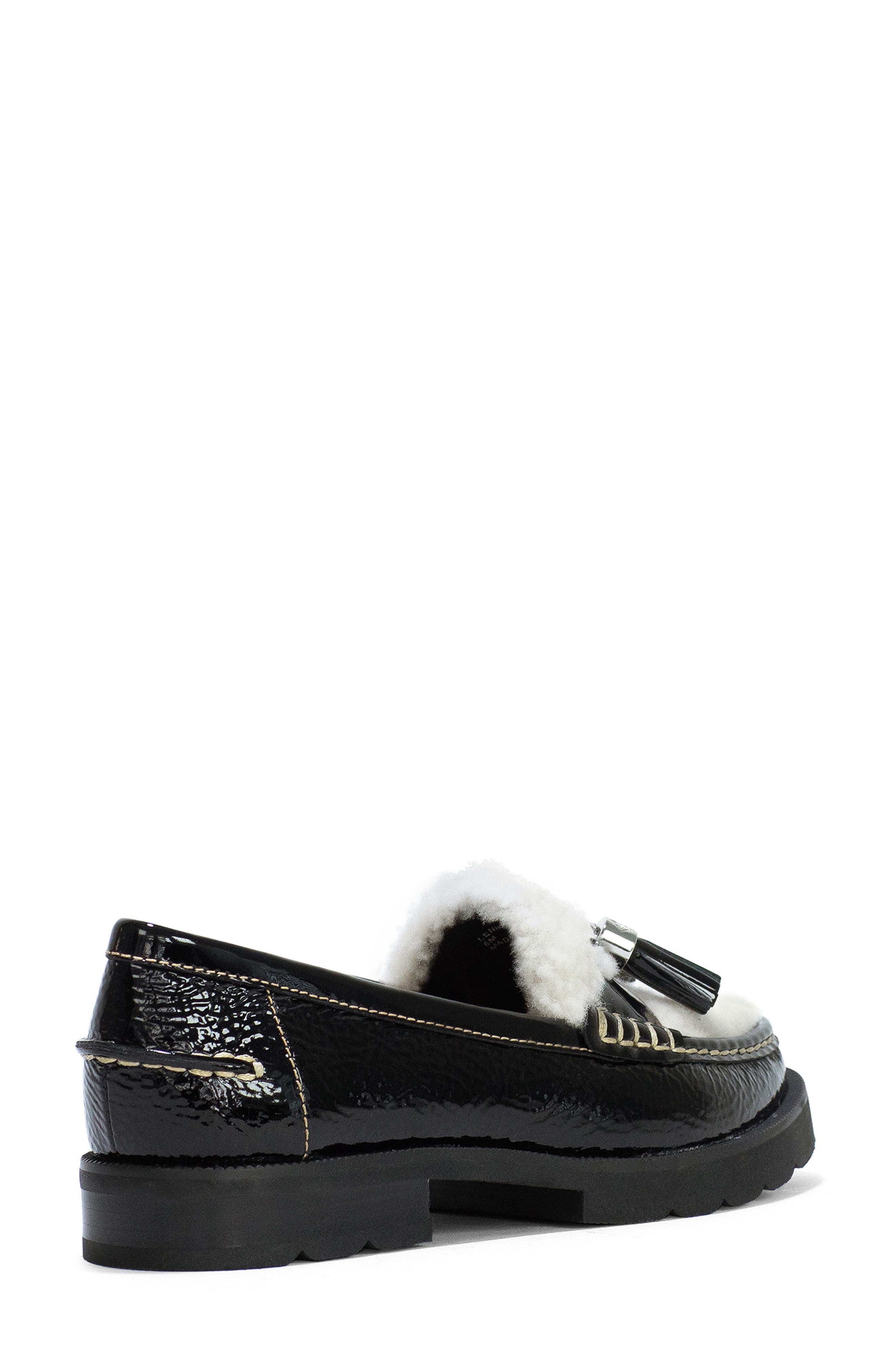 Genuine Shearling Tassel Loafer, Alternate, color, BLACK