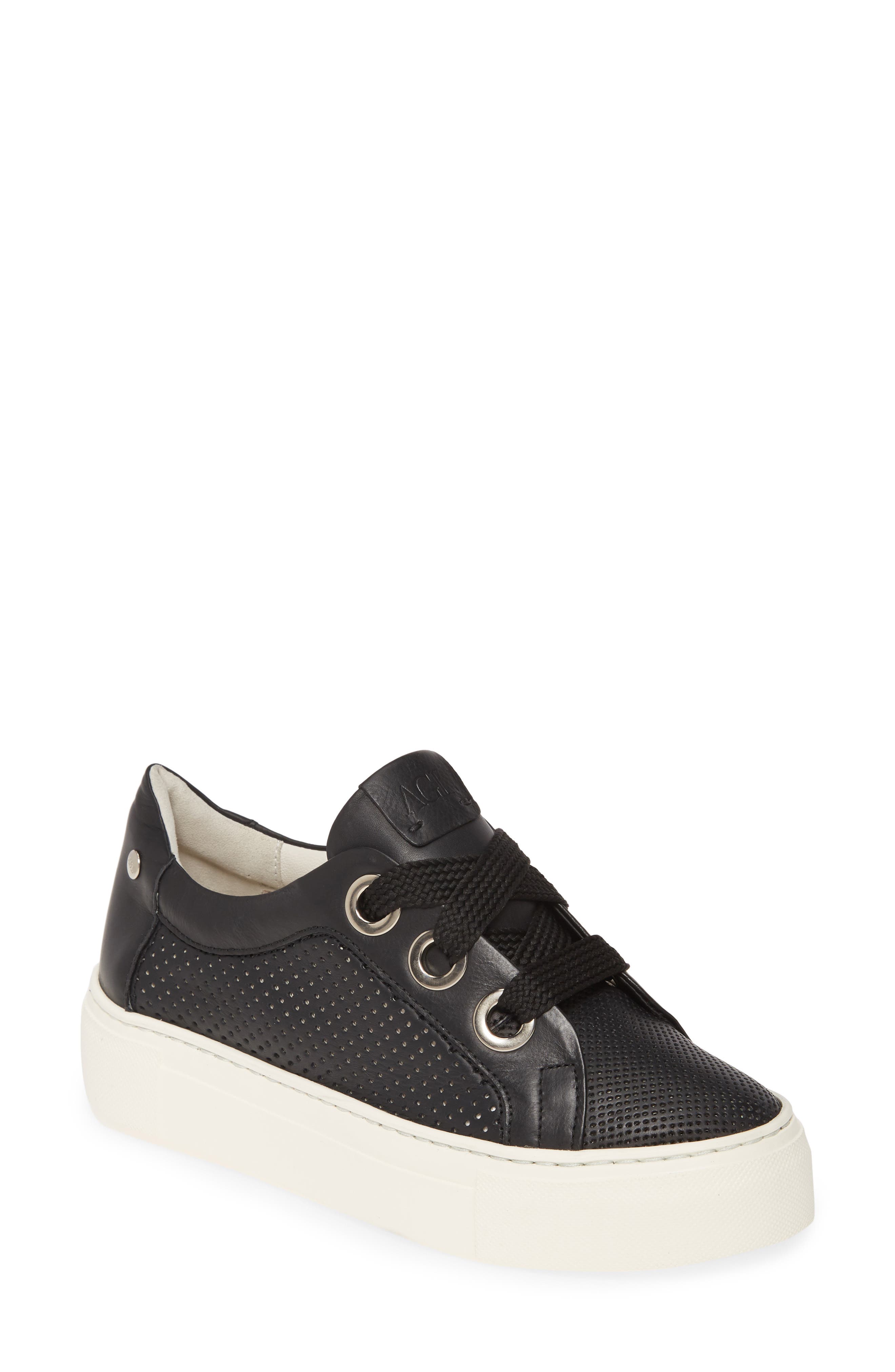 Perforated Platform Sneaker, Main, color, BLACK LEATHER