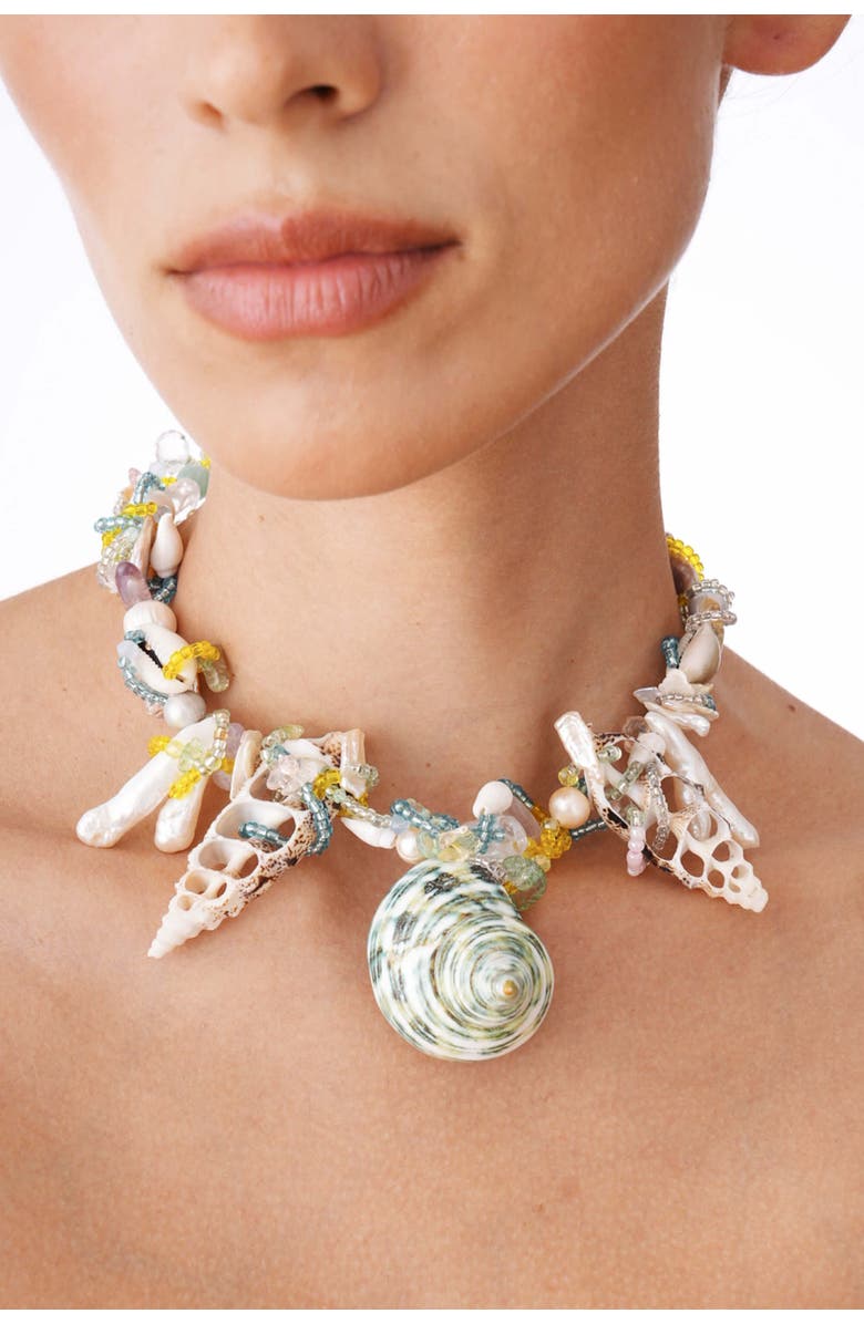Velvet Luna Seashell And Pearl Statement Necklace, Alternate, color, Green