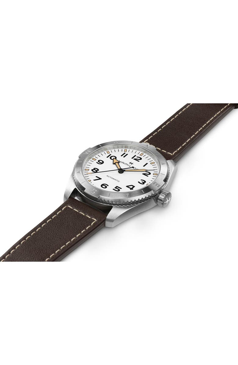Hamilton Khaki Field Expedition Automatic Leather Strap Watch, 41mm, Alternate, color, White