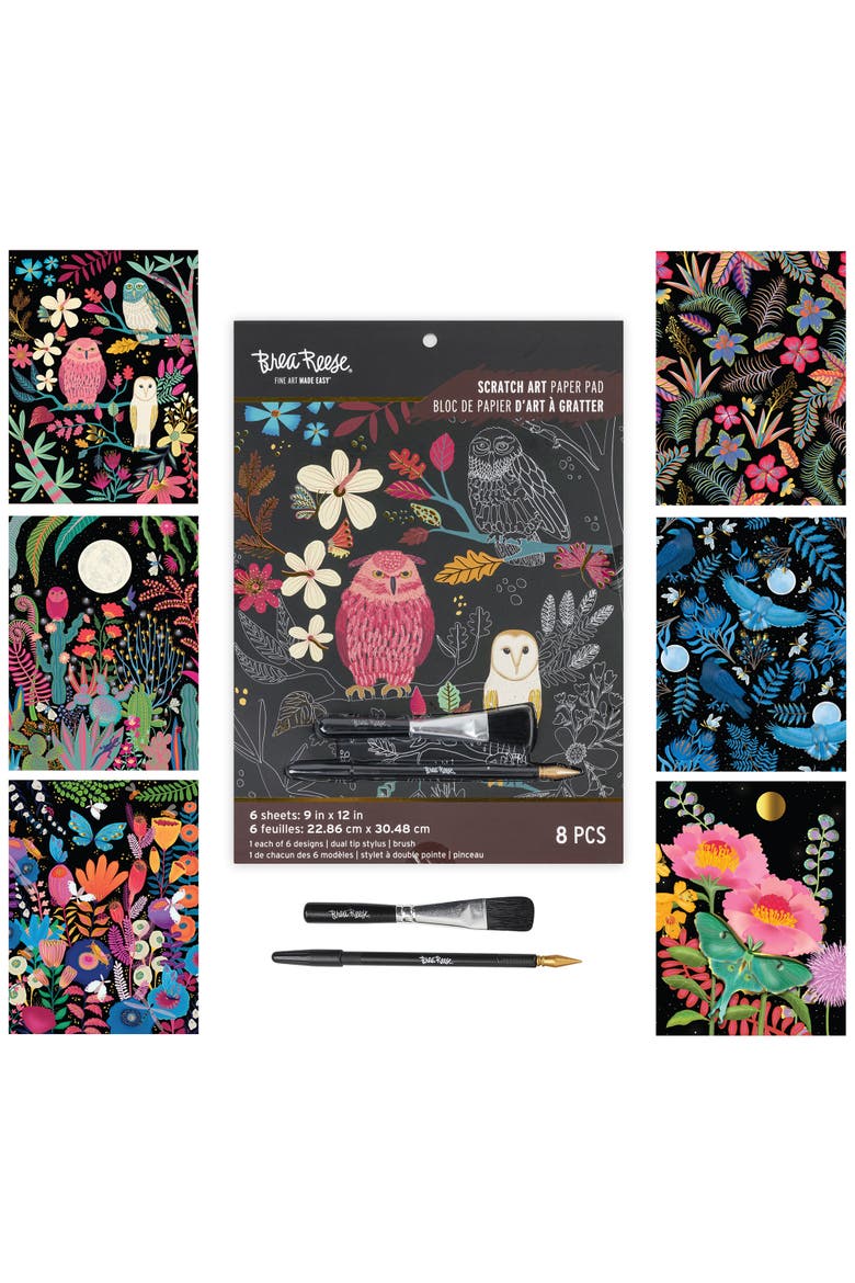 Scratch Art Paper Pad Owl & Moon 6 Designs, Main, color, Multicolored