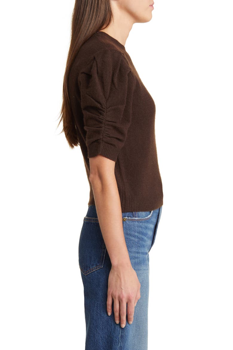 Ruched Sleeve Recycled Cashmere & Wool Sweater, Alternate, color, ESPRESSO