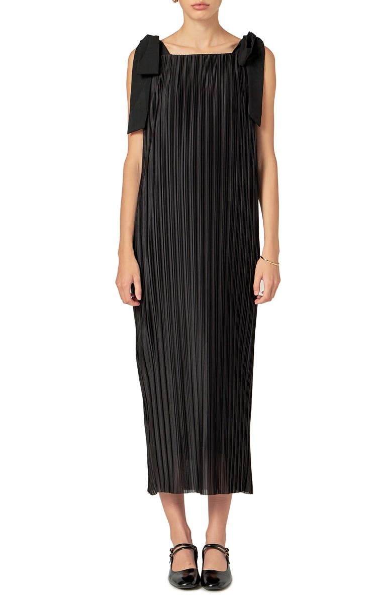 English Factory Bow Detail Pleated Maxi Dress, Main, color, Black