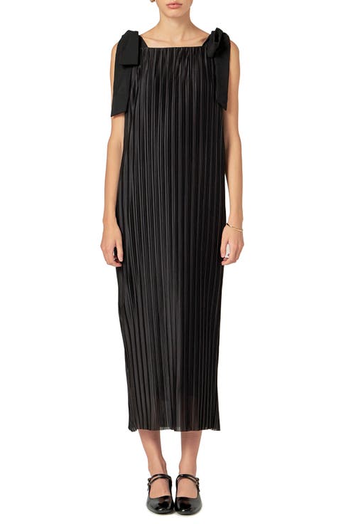 Bow Detail Pleated Maxi Dress