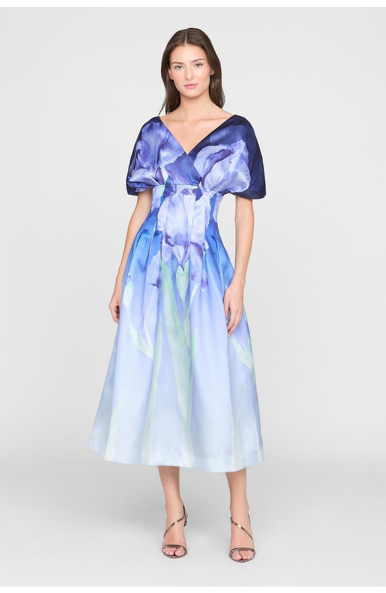 Theia Luretta Contoured Waist Dress, Main, color, Moonlight Bloom