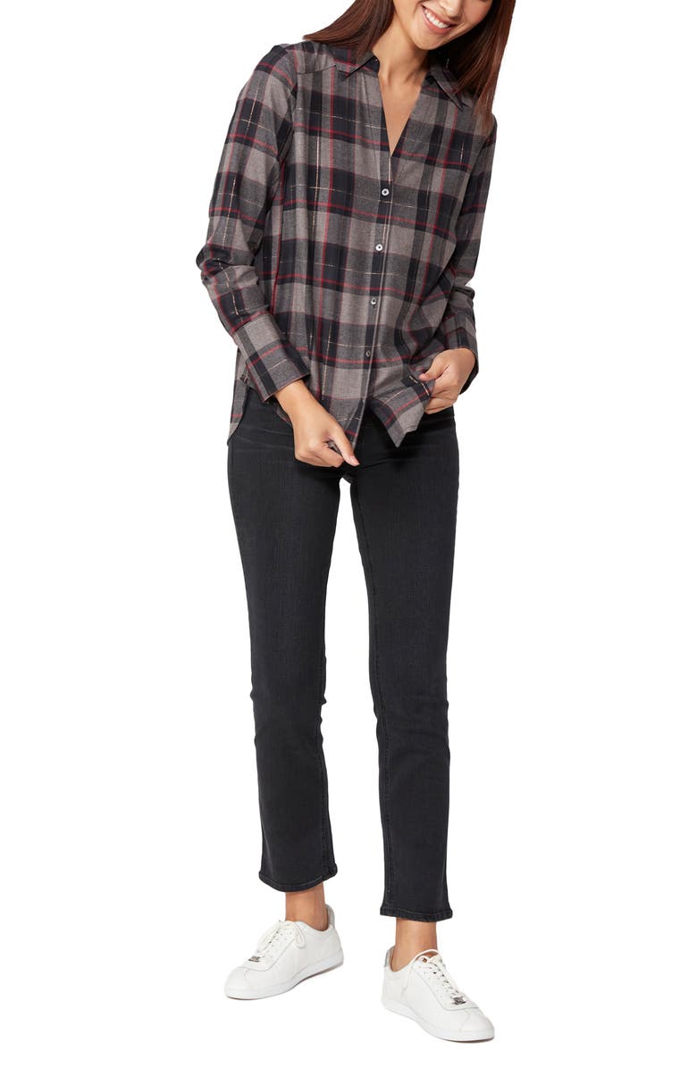 PAIGE Davlyn Metallic Plaid Button-Up Shirt, Alternate, color, Black Multi
