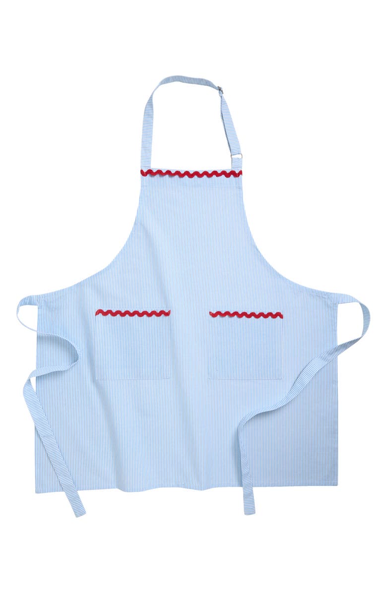 WEEZIE Rickrack Trim Stripe Apron, Main, color, Blue Stripe