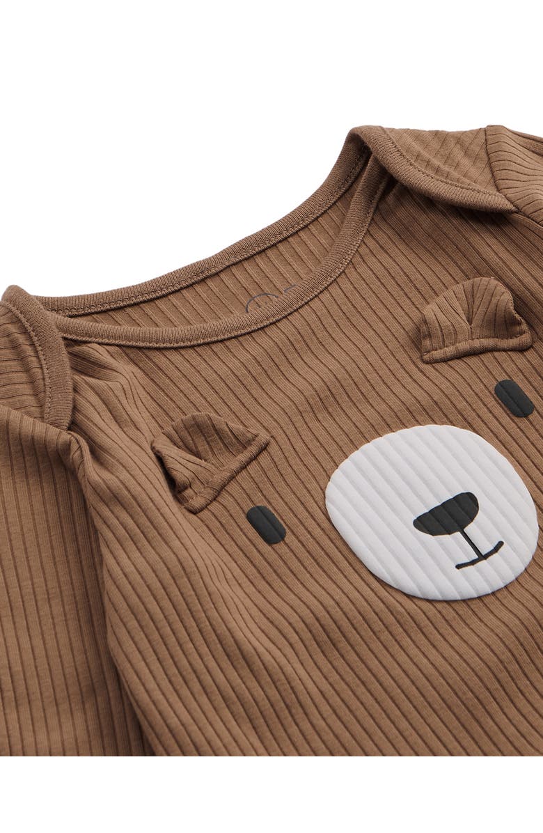 MORI Ribbed Bear Face Long Sleeve Bodysuit, Alternate, color, Bear & Brown
